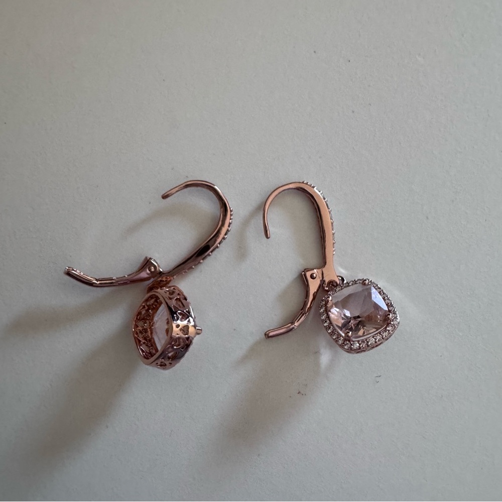 Rose Gold Pink Crystal Drop Earrings - Women Jewelry - Picture 3 of 3